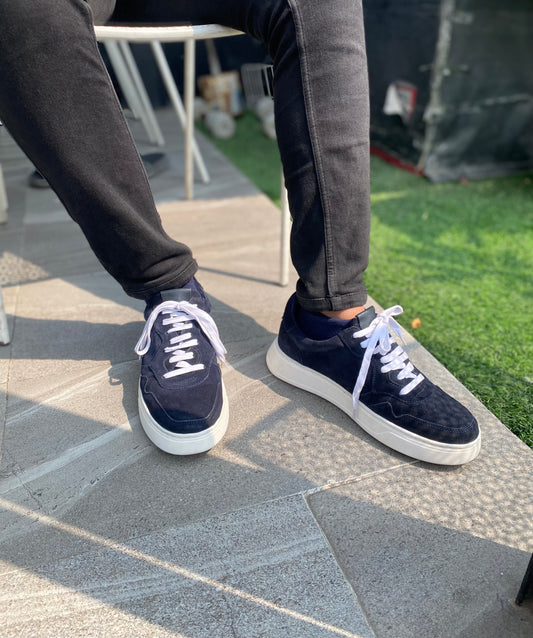 Navy Suede Velour Sneakers